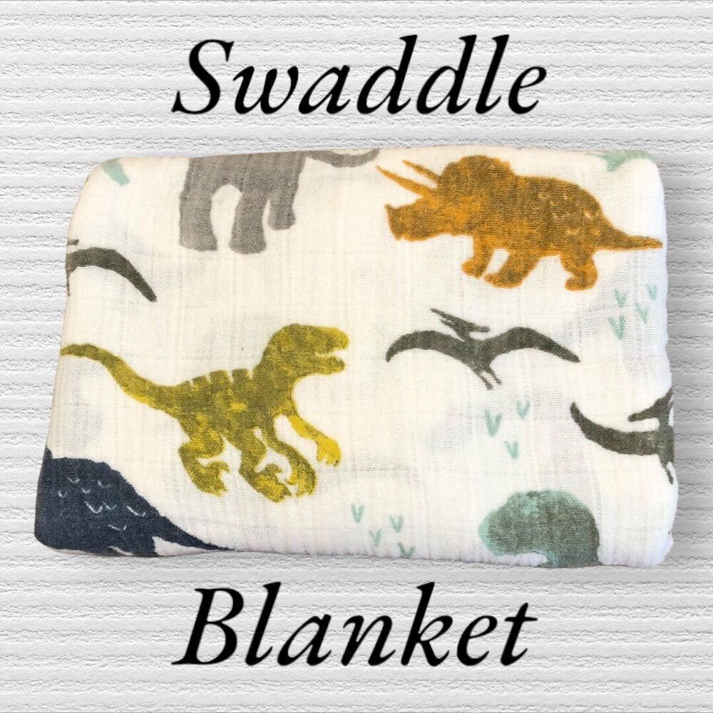 Little Unicorn Muslin Swaddle Blanket Dino Friends Dinosaur